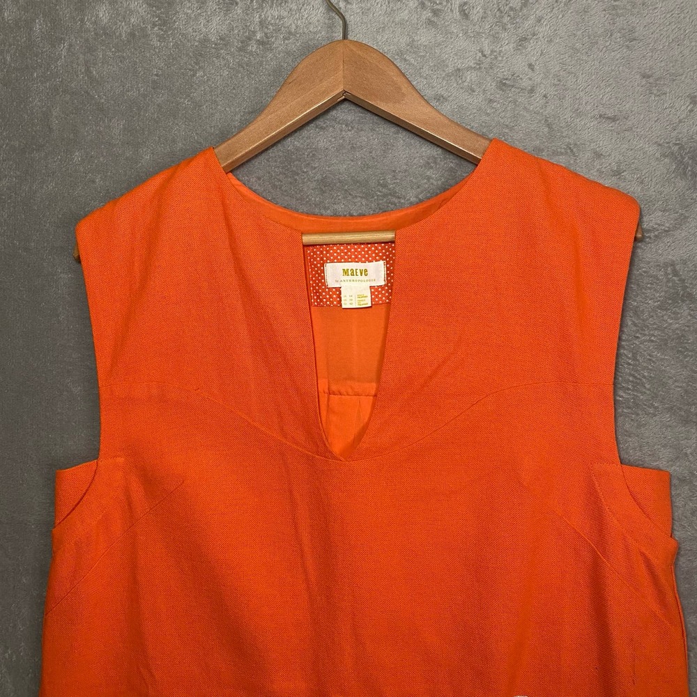 Anthropologie Maeve Orange Sleeveless Mini Dress with White Embroidered Starfish - Picture 3 of 15